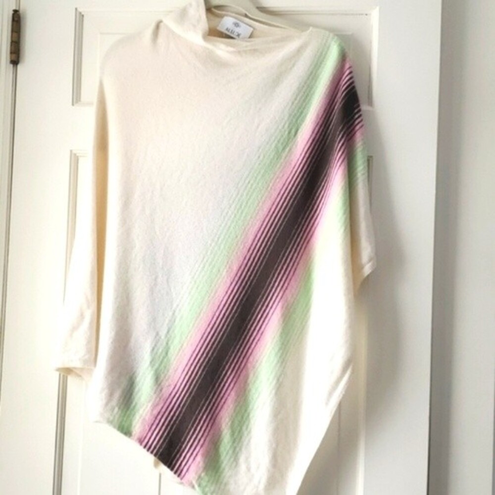 ALLUDE PREMIUM CASHMERE ASSYMETRICAL PONCHO CREAM BROWN SZ SMALL